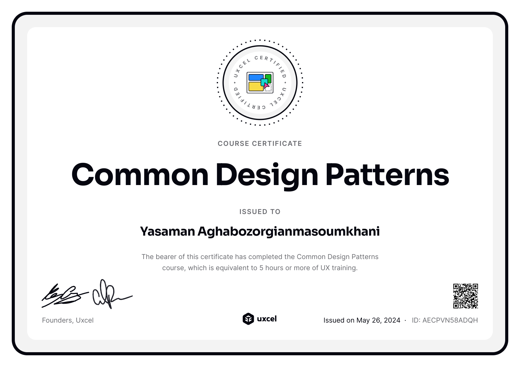 Yasaman Aghabozorgianmasoumkhani's certificate